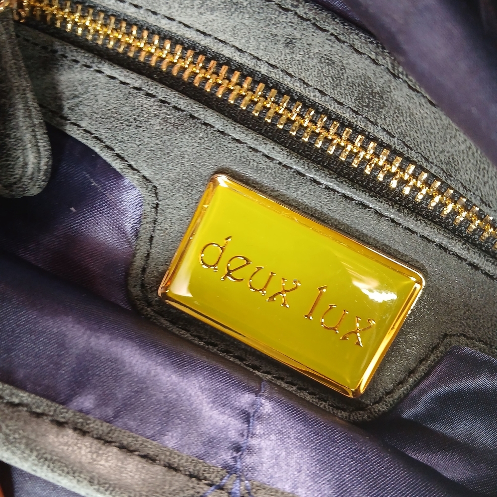 Deux Lux Weaved Crossbody Madison Foldover Black Gold Clutch - Picture 8 of 10